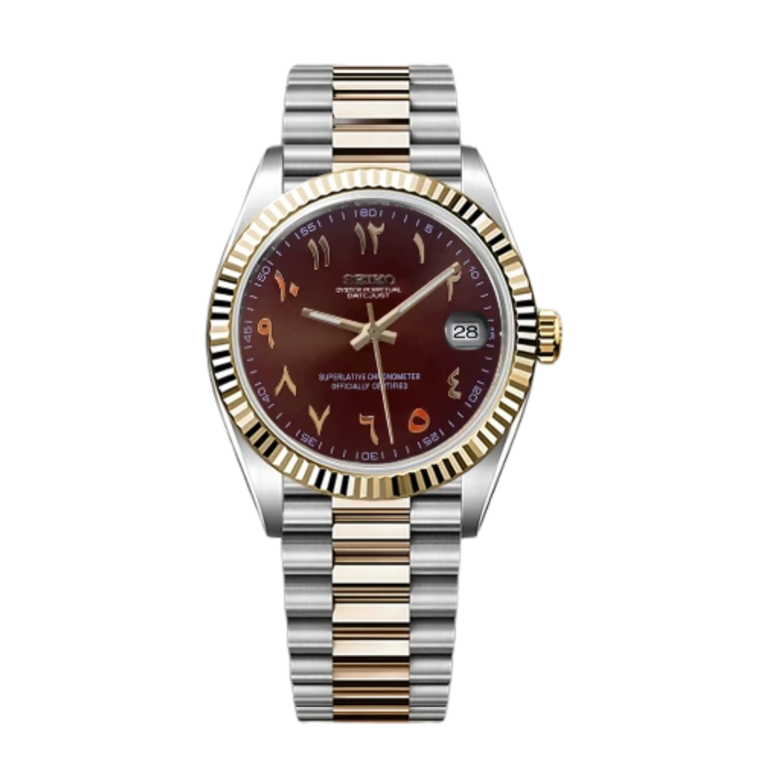 Seiko Mod Datejust Arabic Brown Two Tone