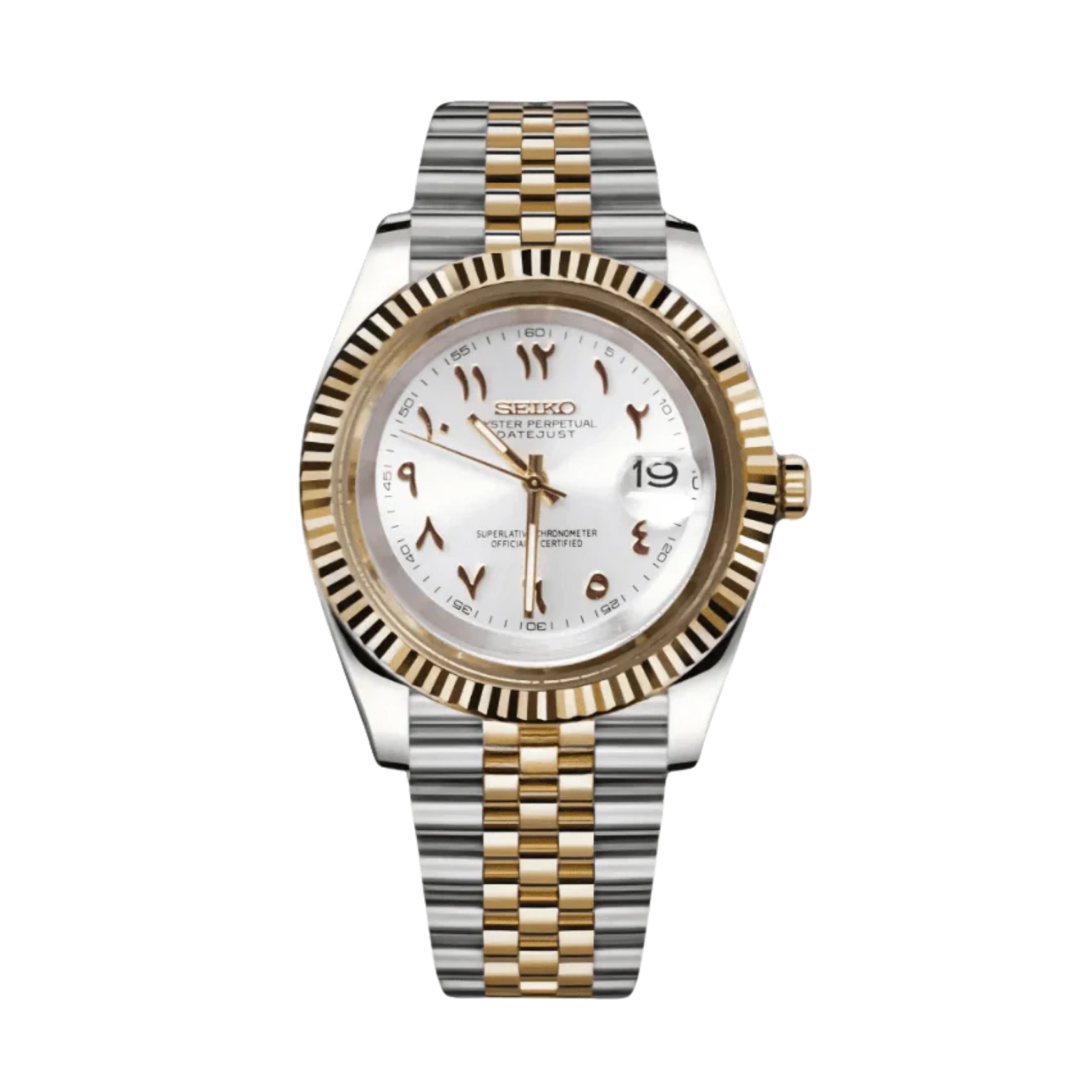 Seiko Mod Datejust Arabic White Two Tone.